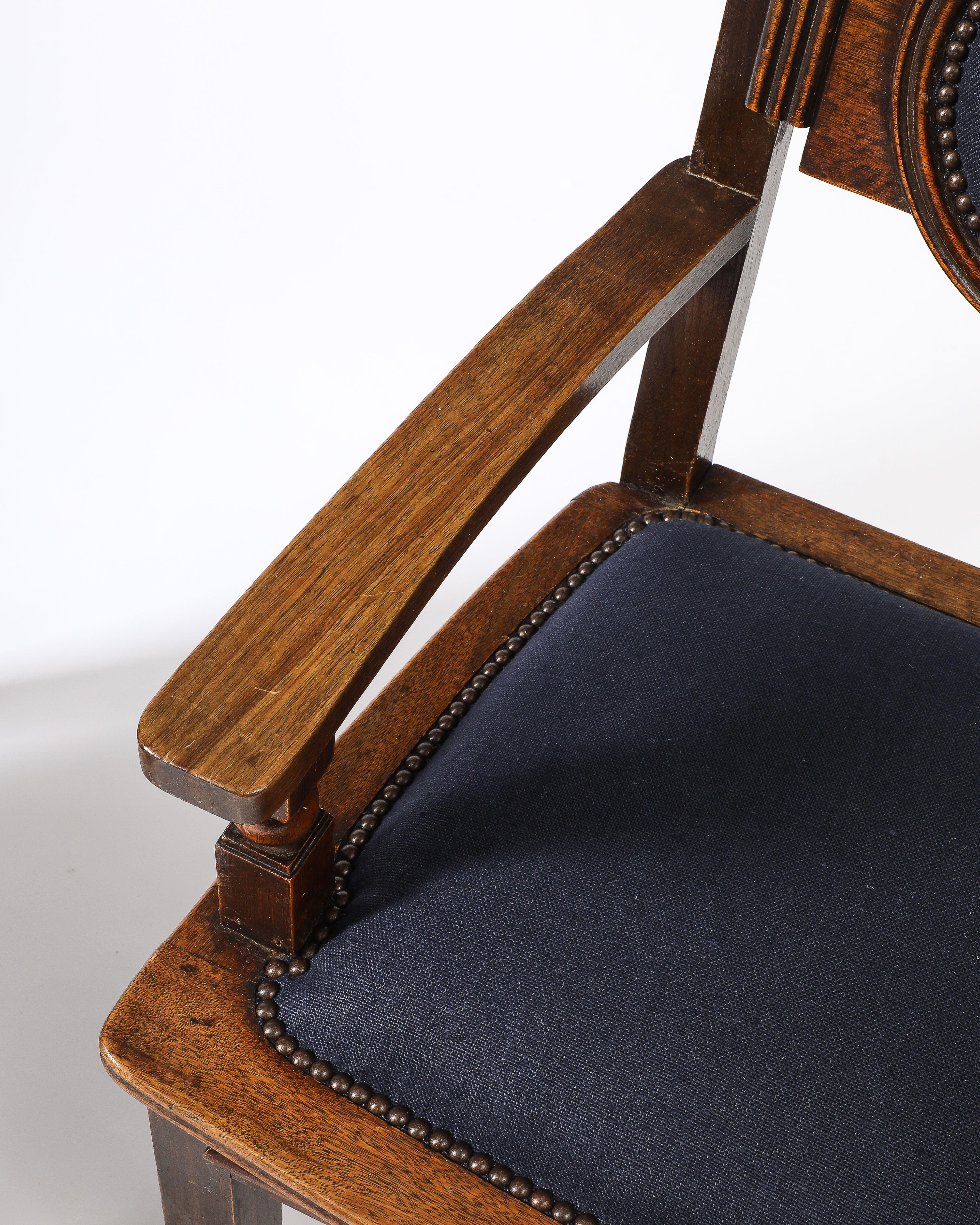 Chaise d'appoint en lin bleu marine d'Etienne Kohlmann, France, vers les années 1940 en vente 5
