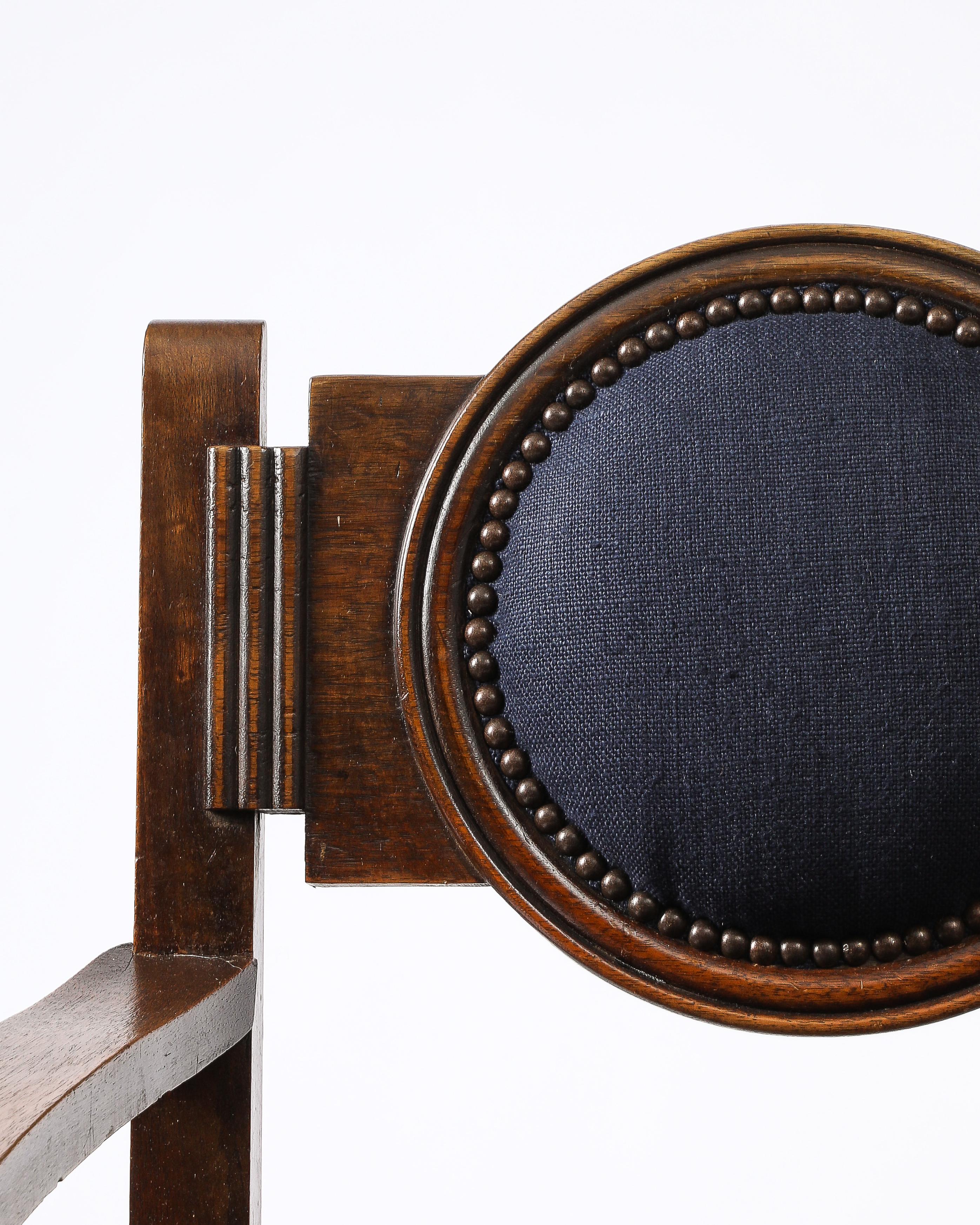 Chaise d'appoint en lin bleu marine d'Etienne Kohlmann, France, vers les années 1940 en vente 6