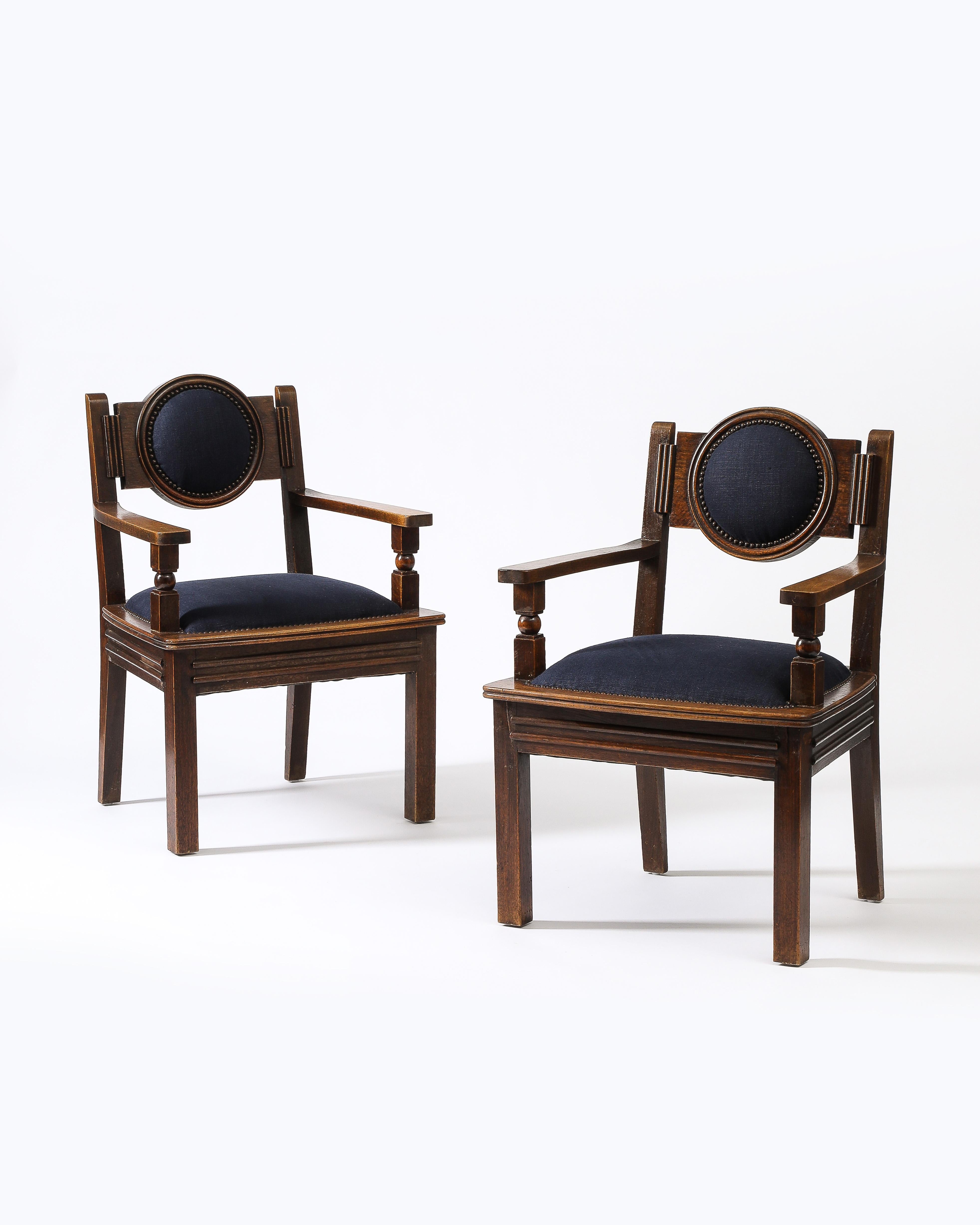 Art déco Chaise d'appoint en lin bleu marine d'Etienne Kohlmann, France, vers les années 1940 en vente