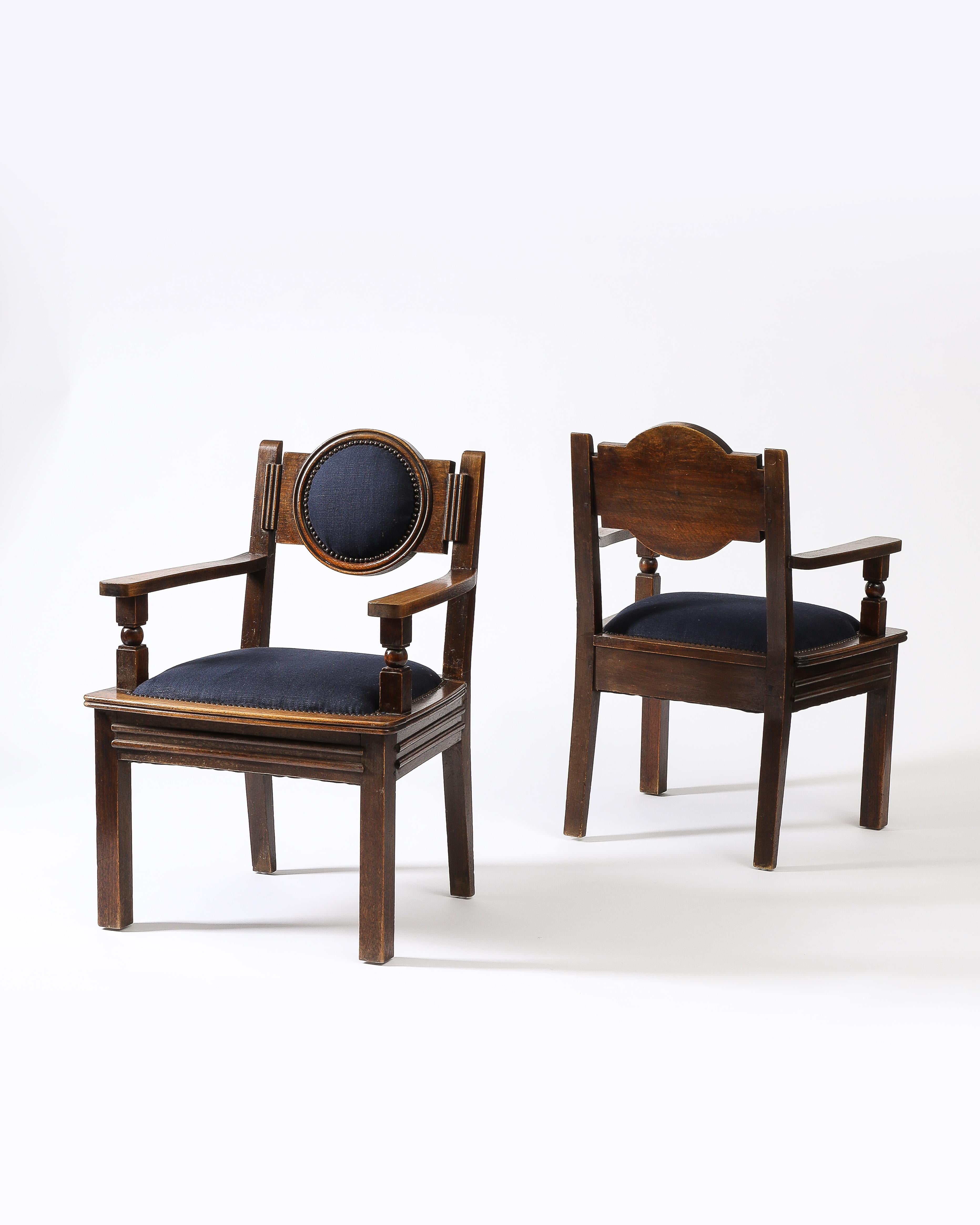 Français Chaise d'appoint en lin bleu marine d'Etienne Kohlmann, France, vers les années 1940 en vente