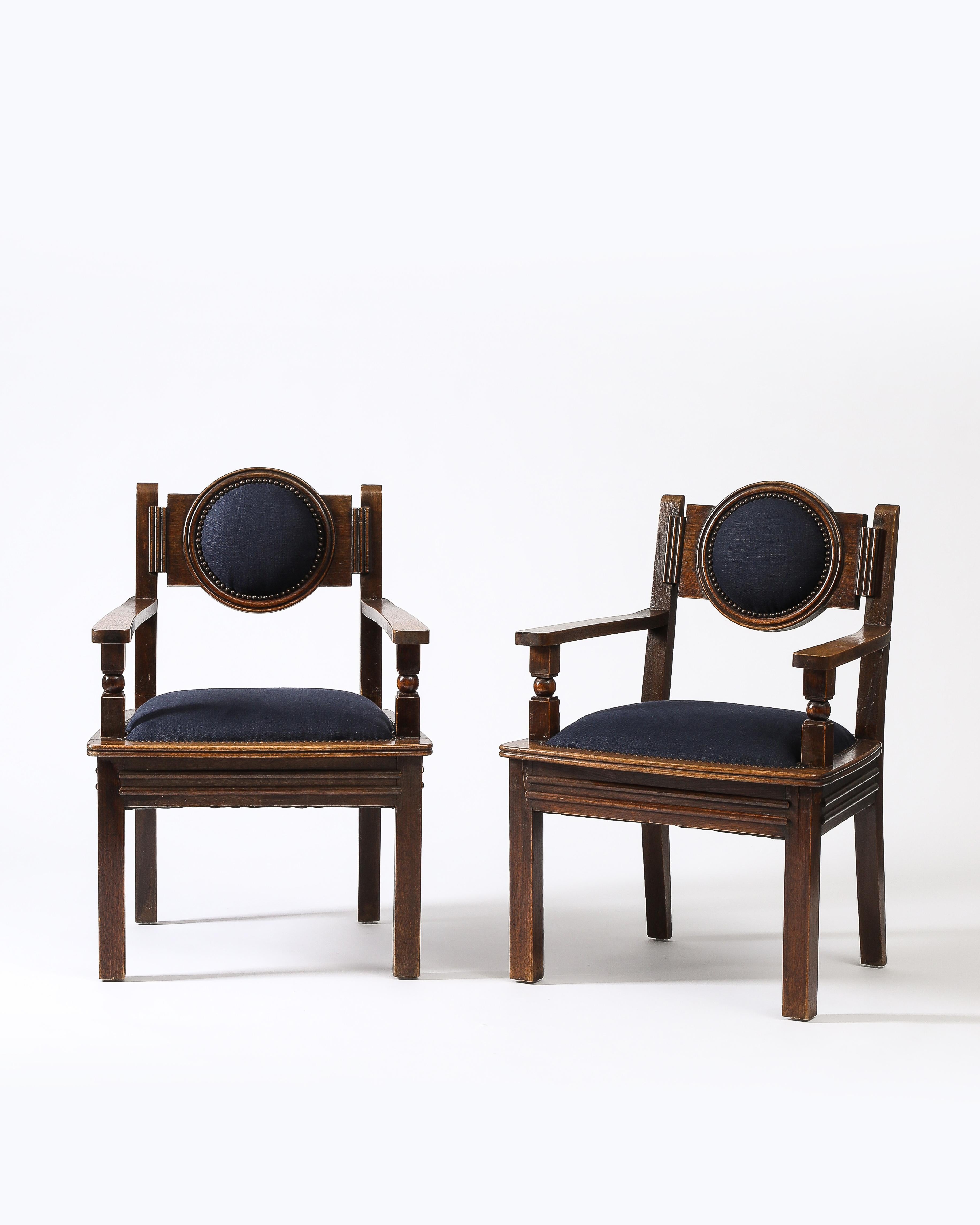 Chaise d'appoint en lin bleu marine d'Etienne Kohlmann, France, vers les années 1940 Excellent état - En vente à New York City, NY