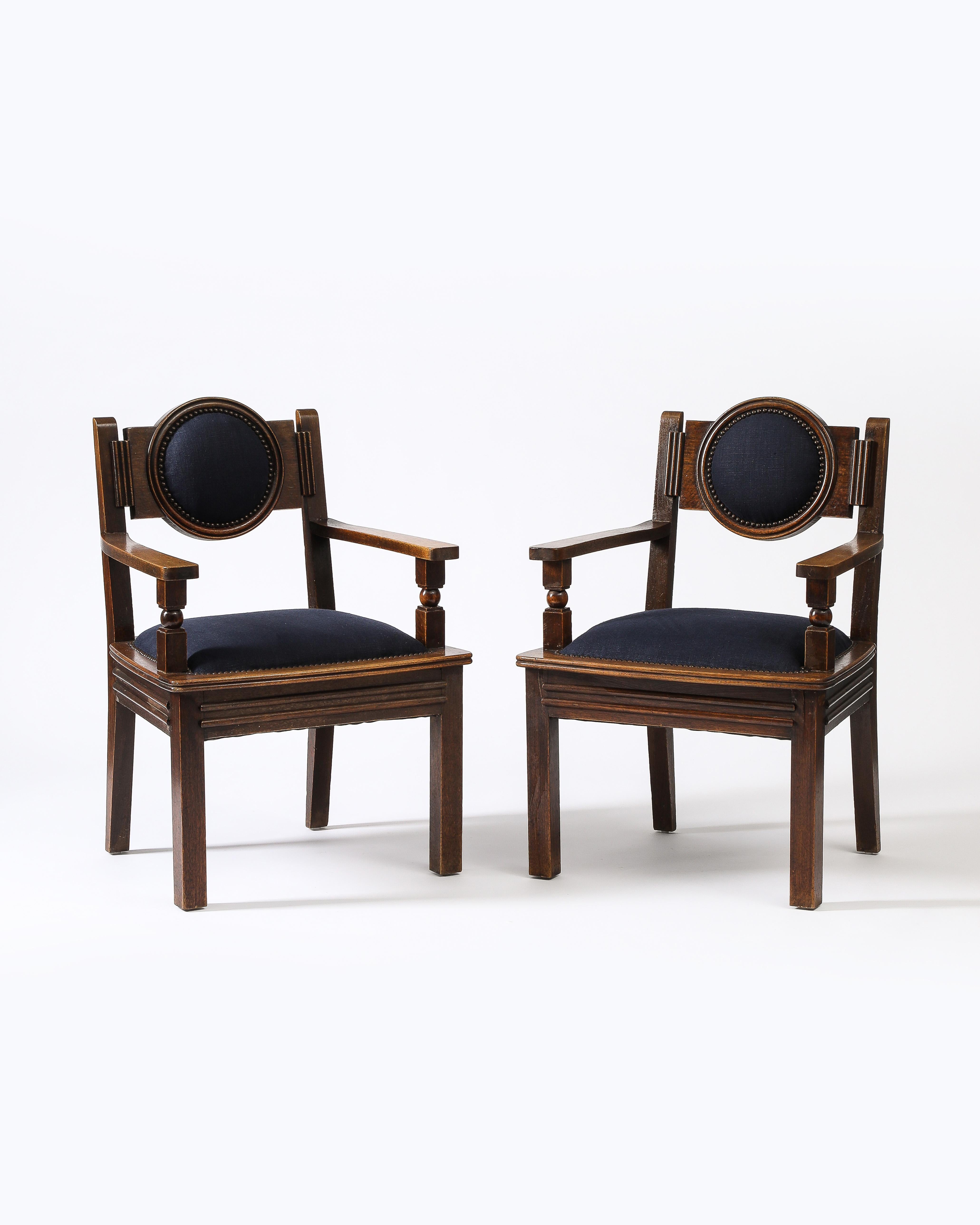 Milieu du XXe siècle Chaise d'appoint en lin bleu marine d'Etienne Kohlmann, France, vers les années 1940 en vente