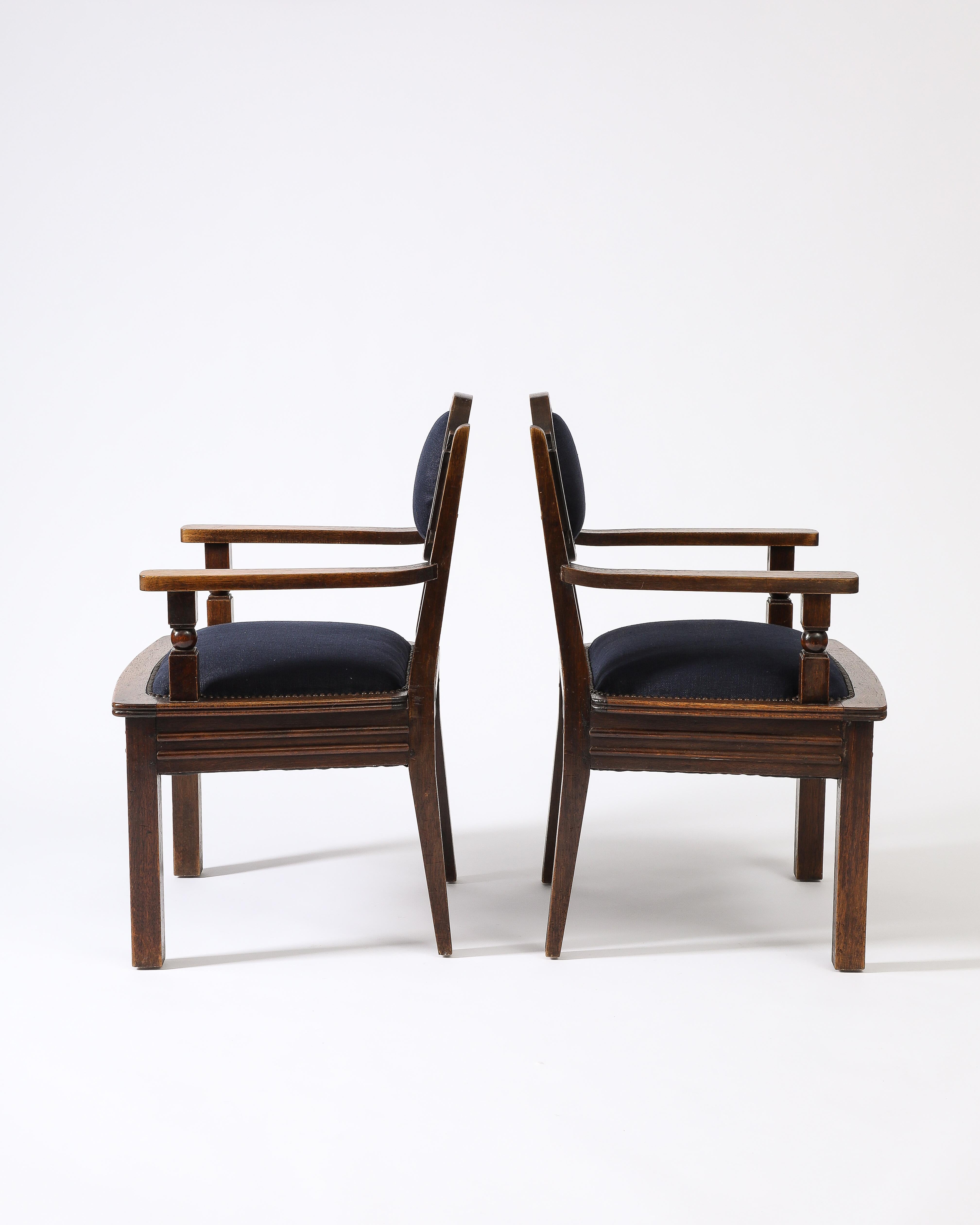 Tissu Chaise d'appoint en lin bleu marine d'Etienne Kohlmann, France, vers les années 1940 en vente