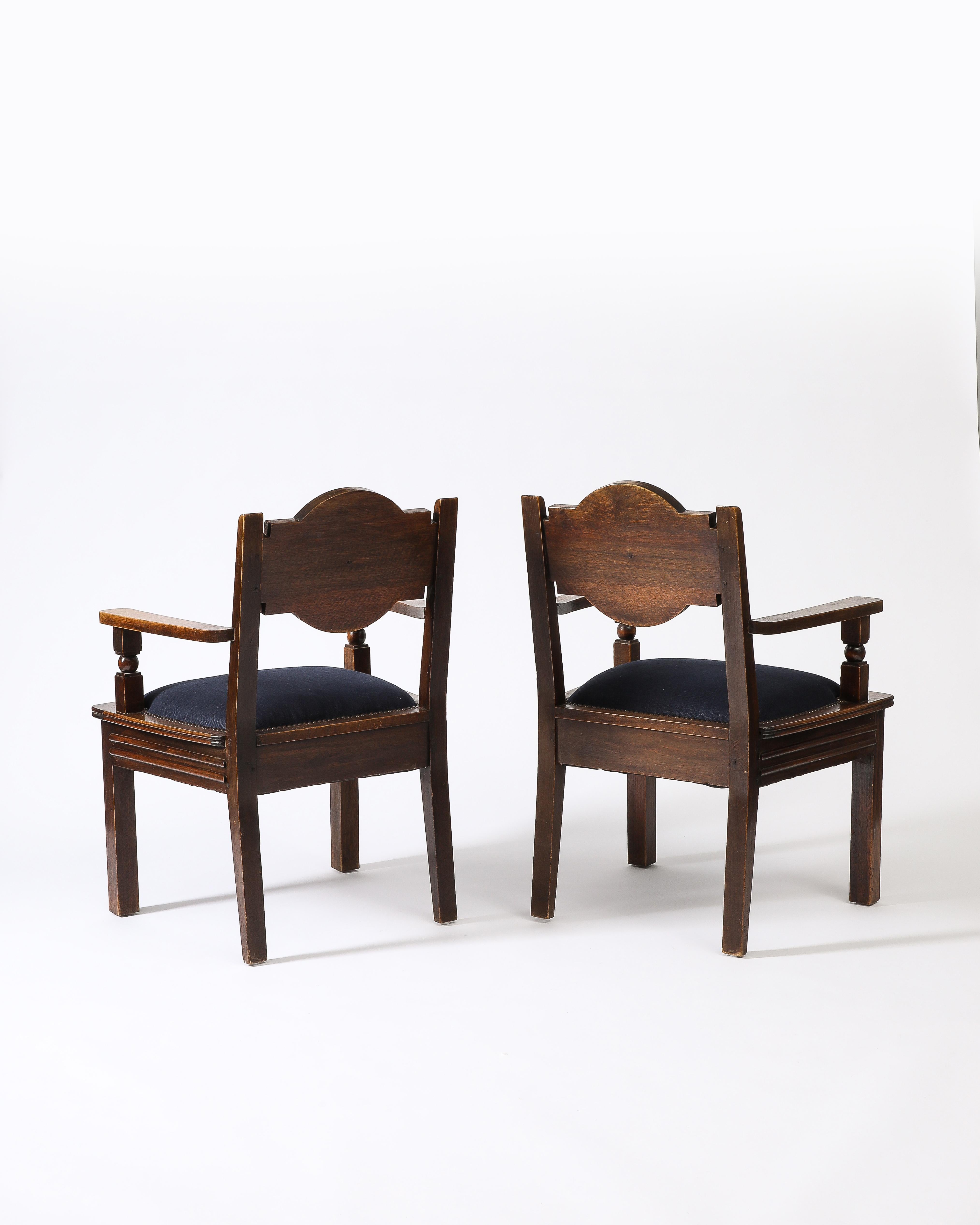 Chaise d'appoint en lin bleu marine d'Etienne Kohlmann, France, vers les années 1940 en vente 1
