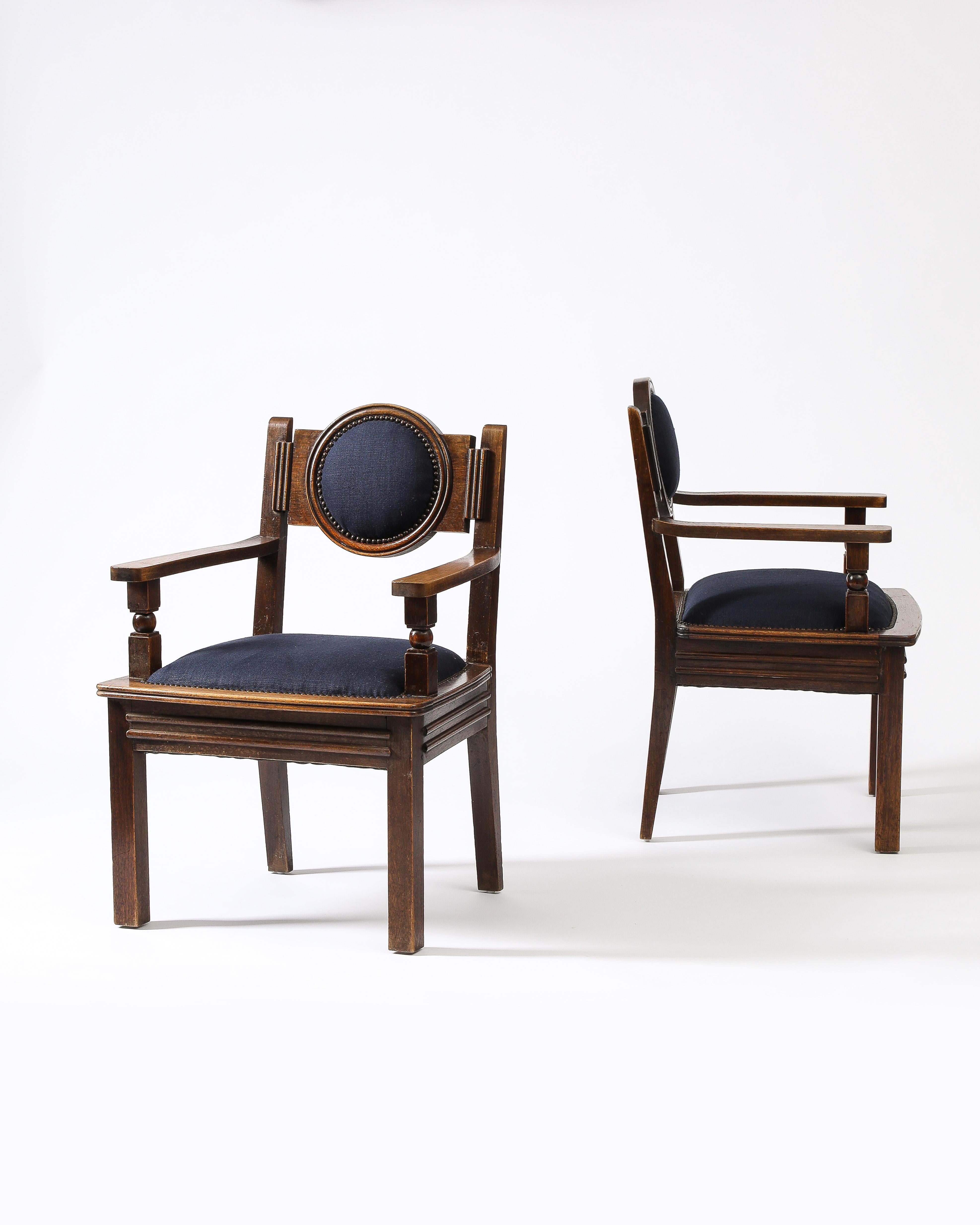 Chaise d'appoint en lin bleu marine d'Etienne Kohlmann, France, vers les années 1940 en vente 2
