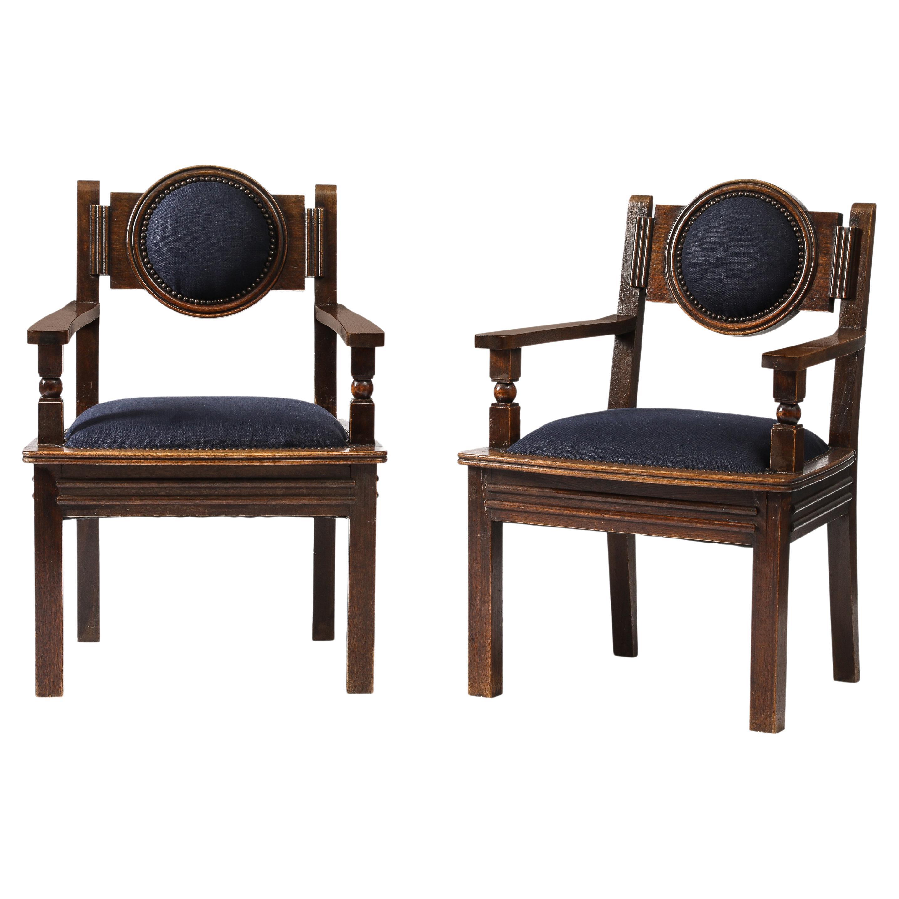 Navy Linen Side Chair by Etienne Kohlmann, France, c. 1940s