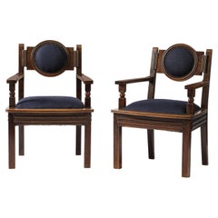 Silla auxiliar de lino azul marino de Etienne Kohlmann, Francia, c. 1940
