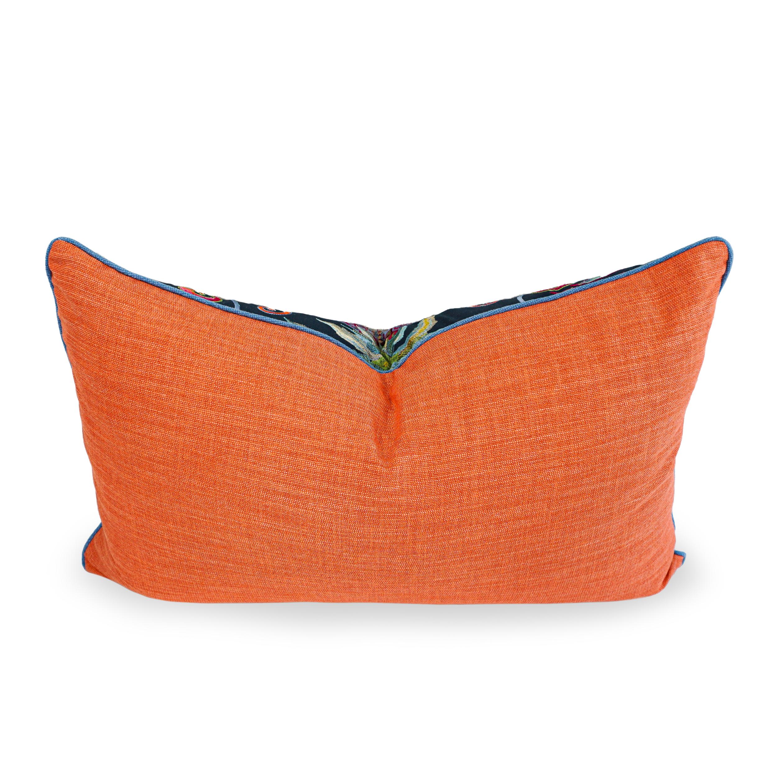 Navy Lumbar Pillow with Fluorescent Embroidery In New Condition For Sale In Greenwich, CT