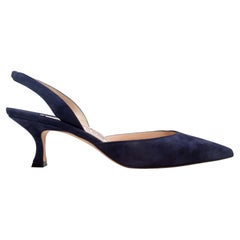Navy Manolo Blahnik Carolyne Suede Pointed-Toe Slingbacks Size 38.5