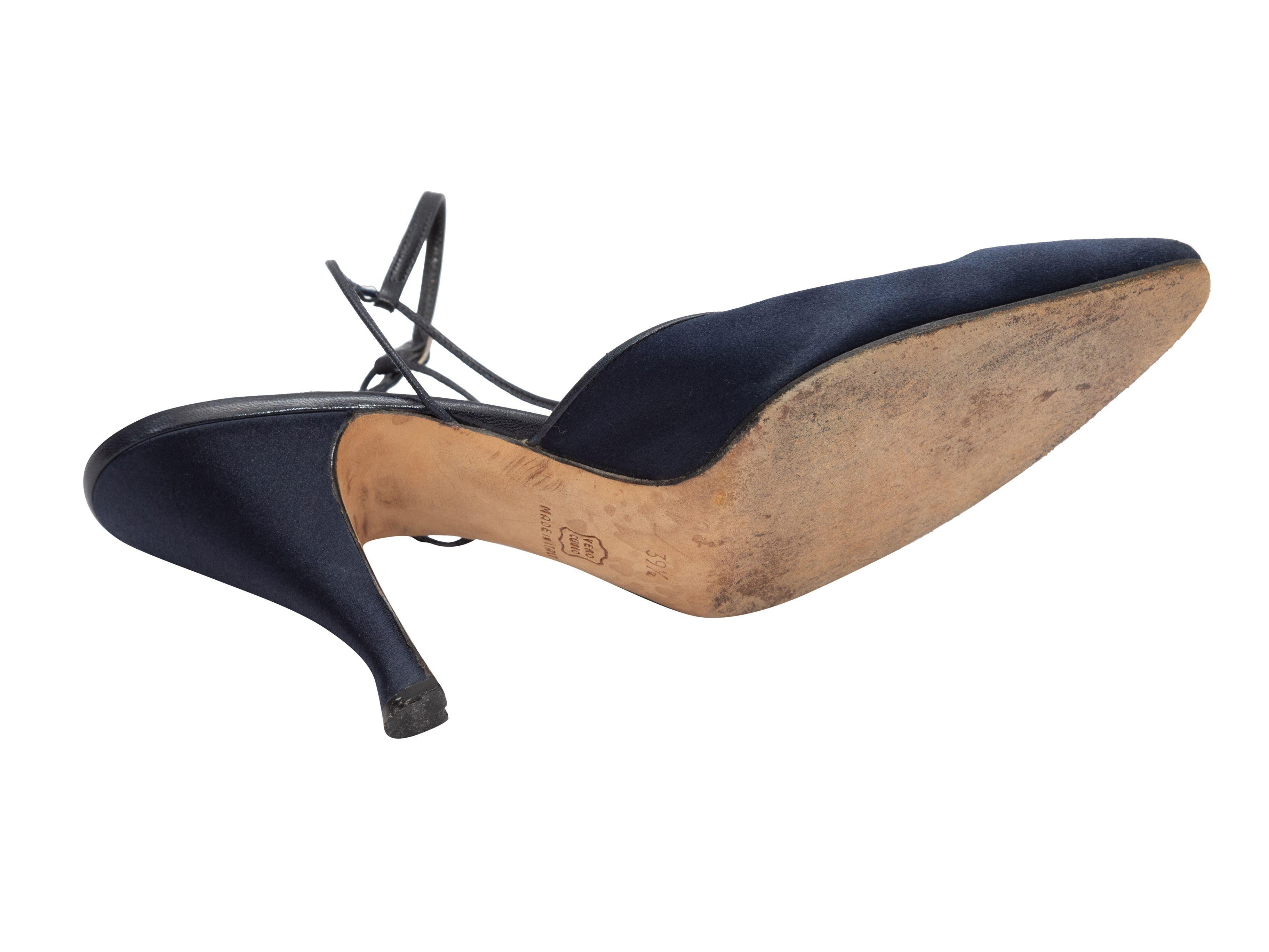 Navy Manolo Blahnik Satin Pointed-Toe Heels 1