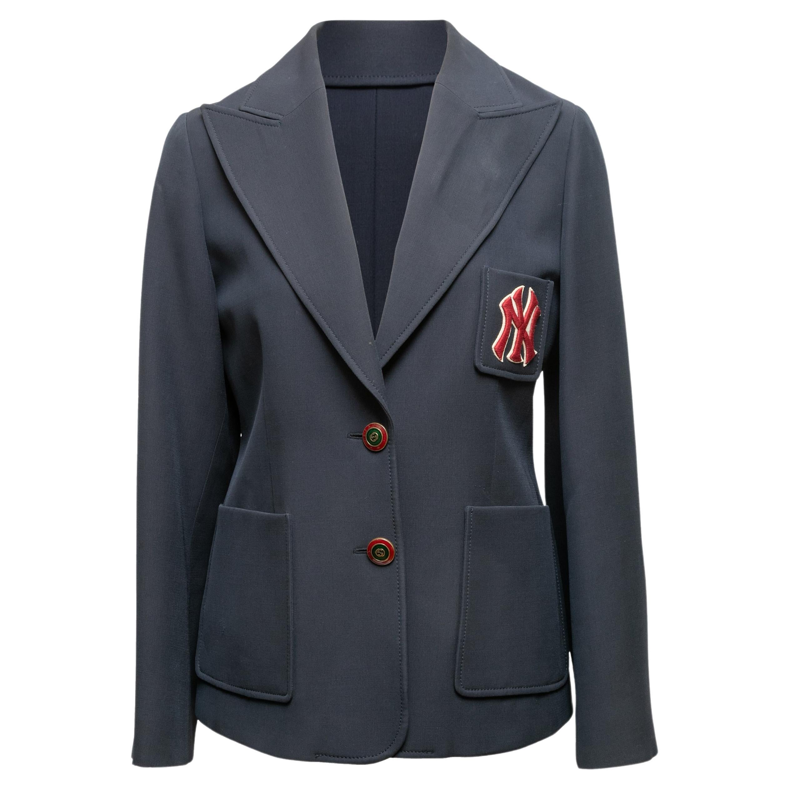 Navy & Maroon Gucci Wool & Silk New York Yankees Blazer Size IT 42 For Sale