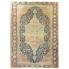 Navy Mint Green Terracotta Color Shabby Chic Antique Persian Rug