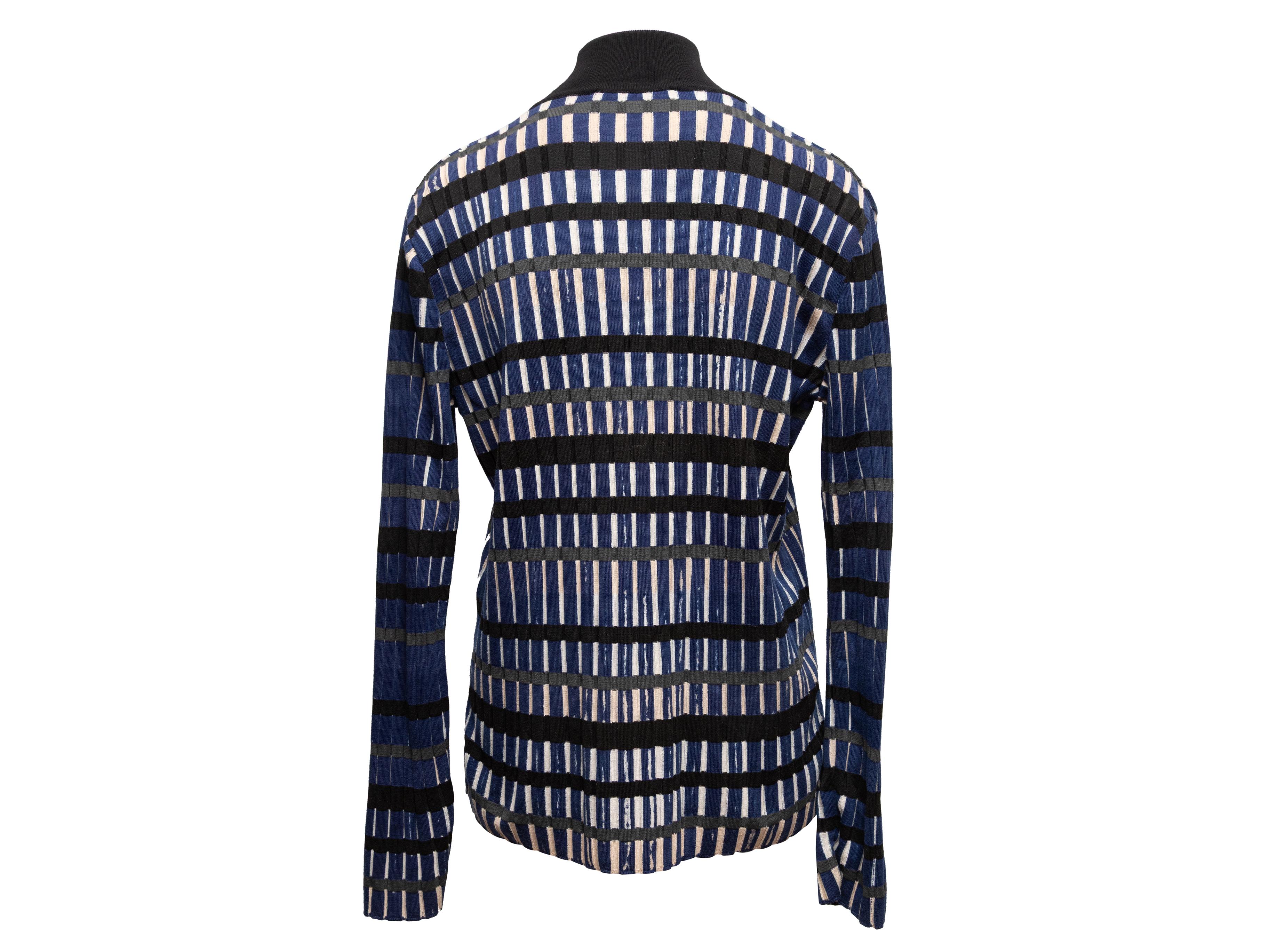 Black Navy & Multicolor Balenciaga Printed Turtleneck Sweater Size FR 42 For Sale