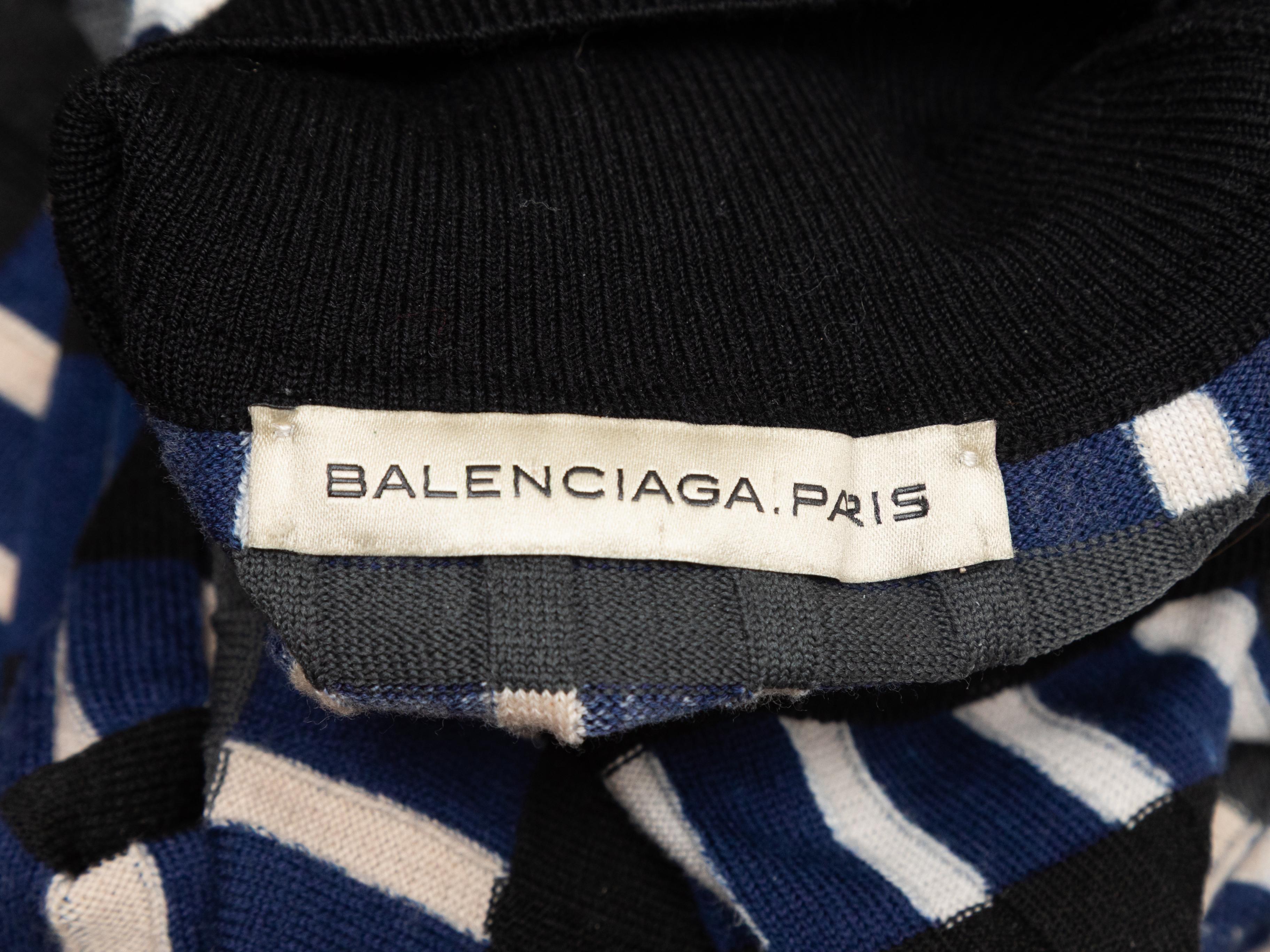Navy & Multicolor Balenciaga Printed Turtleneck Sweater Size FR 42 In Good Condition For Sale In New York, NY