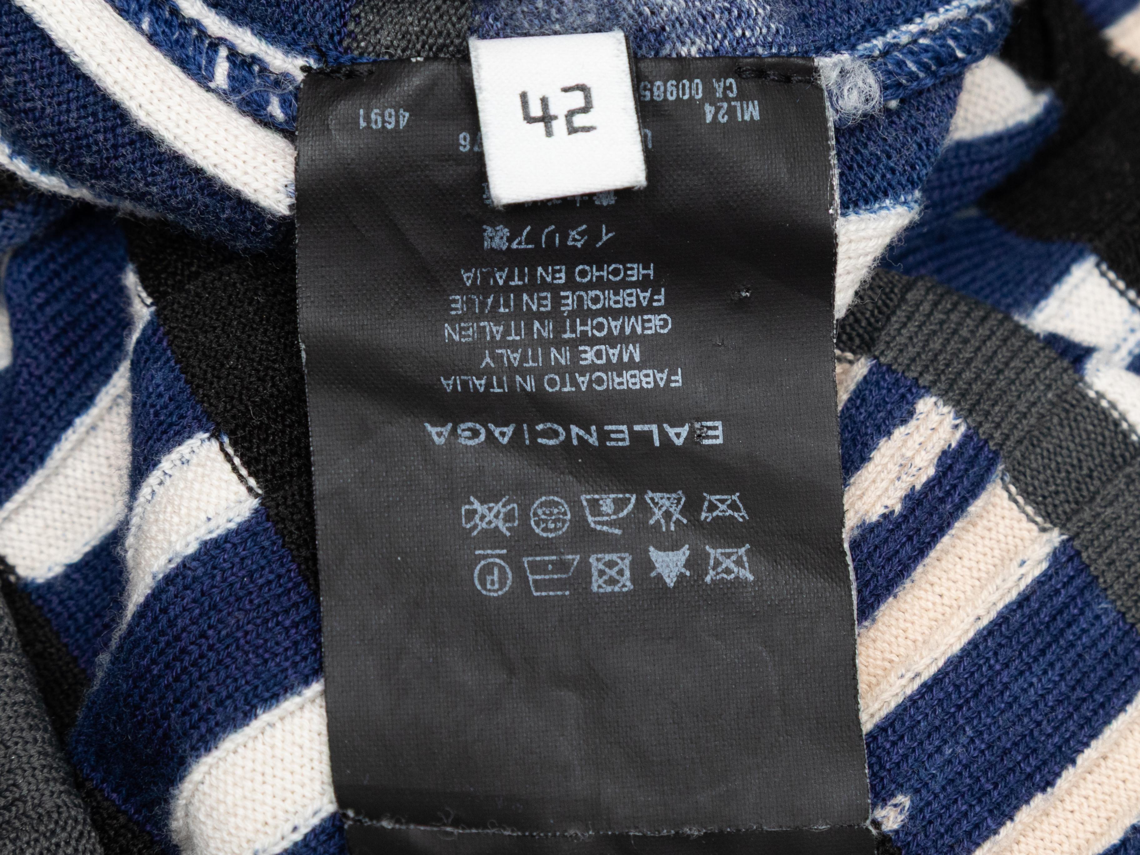 Women's Navy & Multicolor Balenciaga Printed Turtleneck Sweater Size FR 42 For Sale