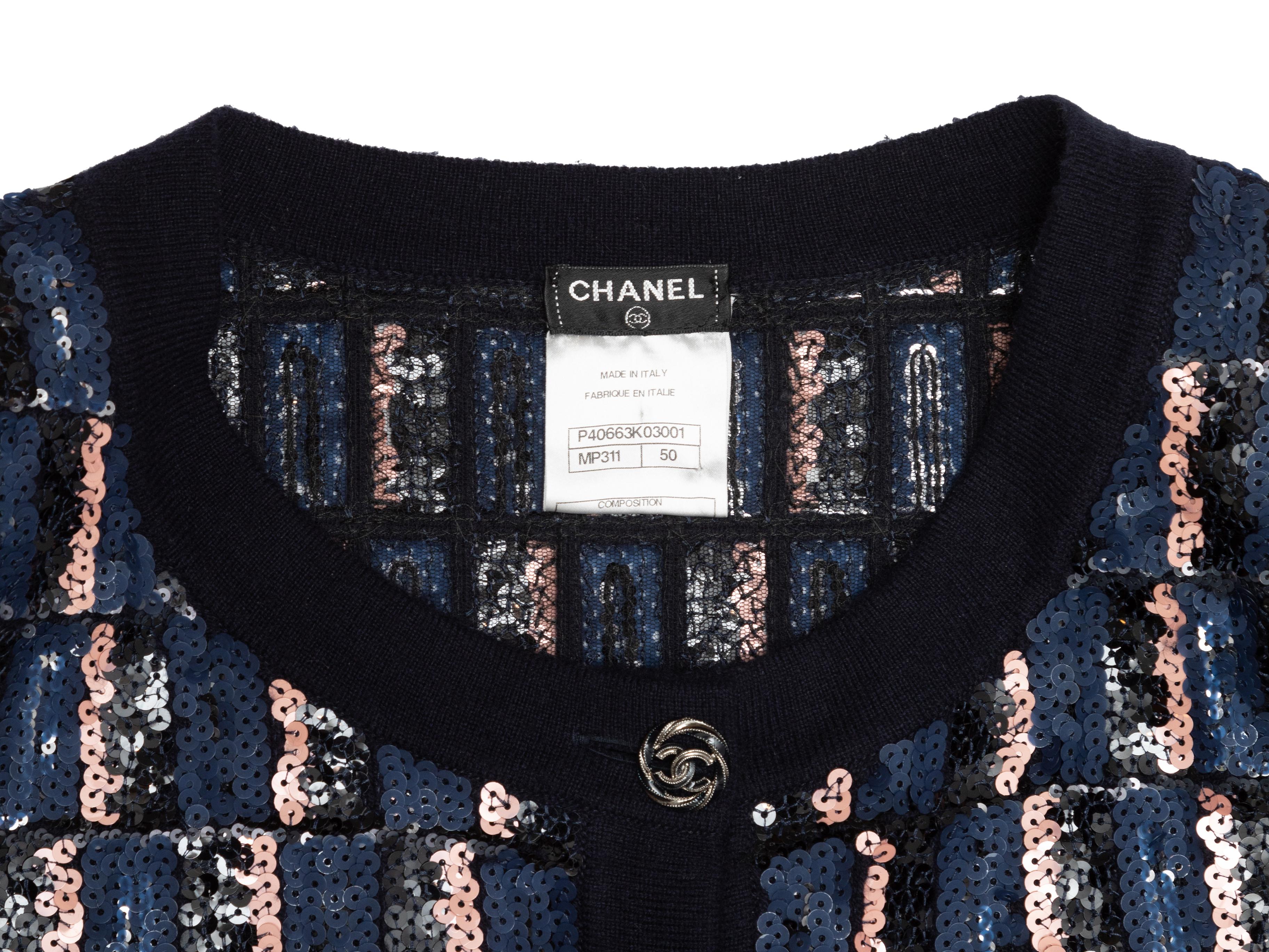 Women's Navy & Multicolor Chanel Sequined Cashmere Cardigan