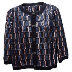 Navy & Multicolor Chanel Sequined Cashmere Cardigan