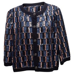 Marineblaue & mehrfarbige Chanel Kaschmir-Strickjacke mit Pailletten