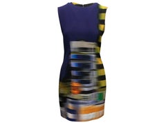 Abito senza maniche con stampa astratta Dries Van Noten nei toni del blu navy e multicolore, taglia EU 36