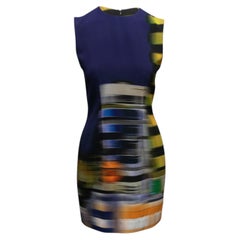 Abito senza maniche con stampa astratta Dries Van Noten nei toni del blu navy e multicolore, taglia EU 36