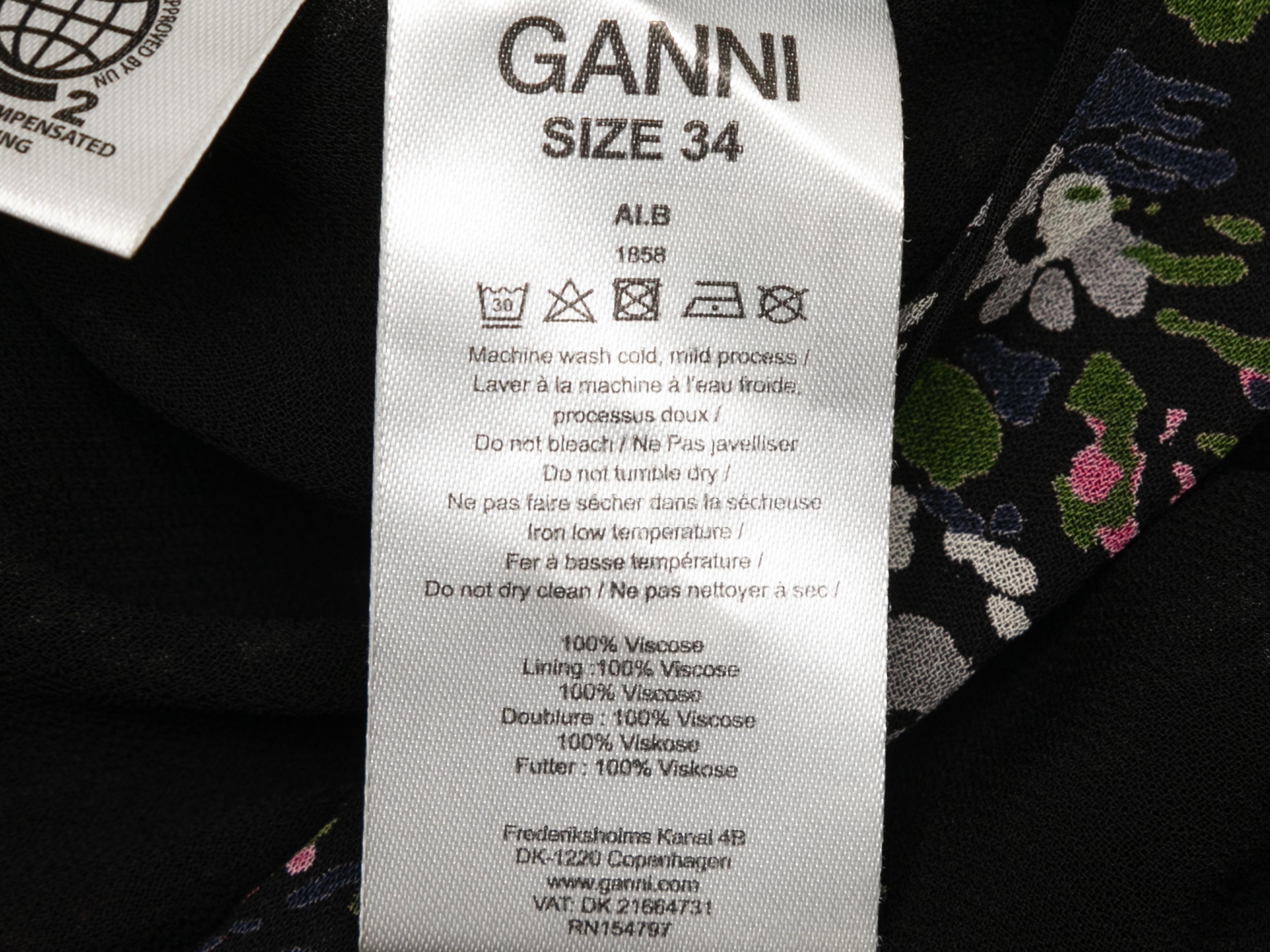 Women's Navy & Multicolor Ganni Floral Print Wrap Dress Size EU 34 For Sale