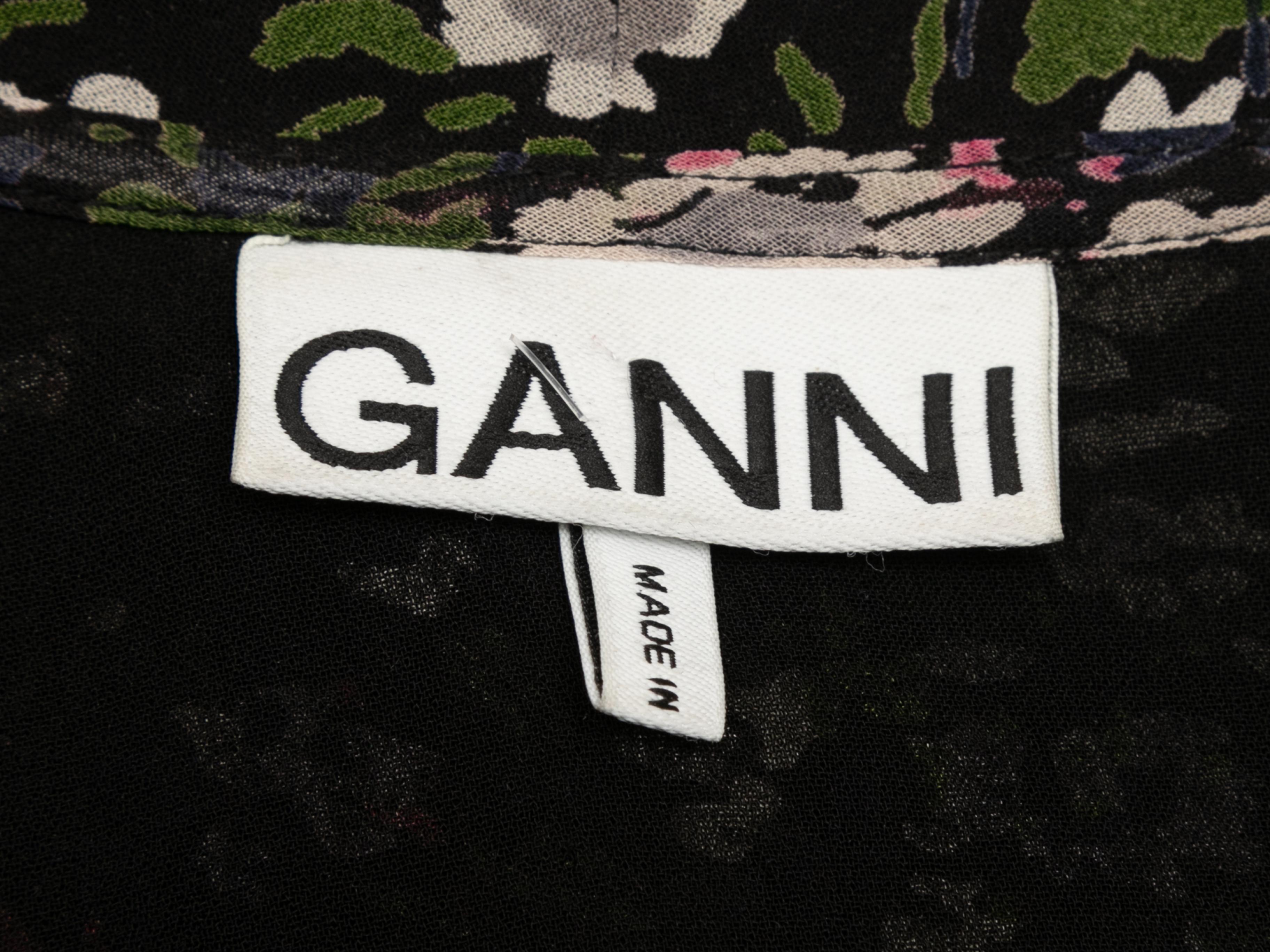 Navy & Multicolor Ganni Floral Print Wrap Dress Size EU 34 For Sale 1
