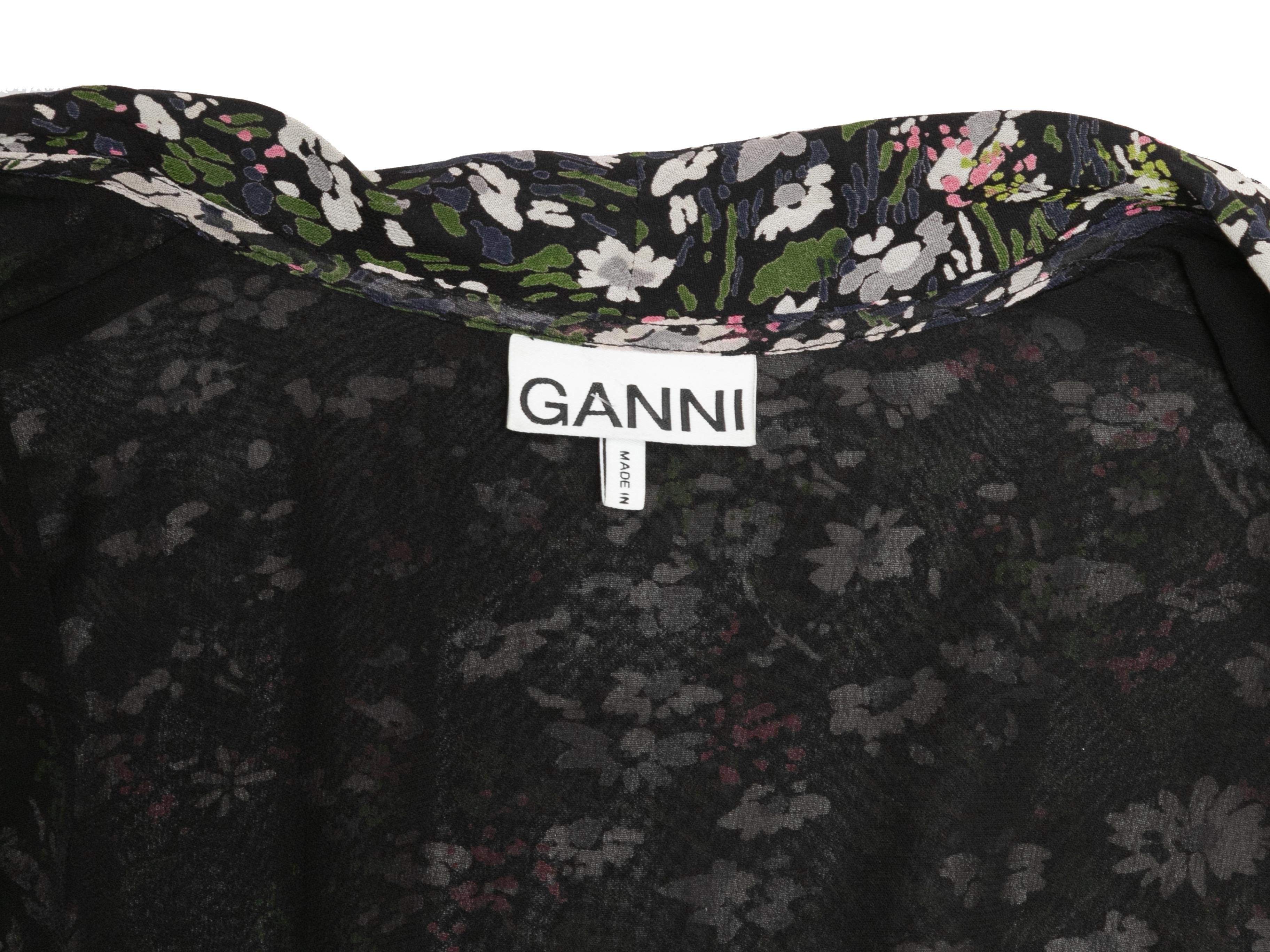 Navy & Multicolor Ganni Floral Print Wrap Dress Size EU 34 For Sale 2