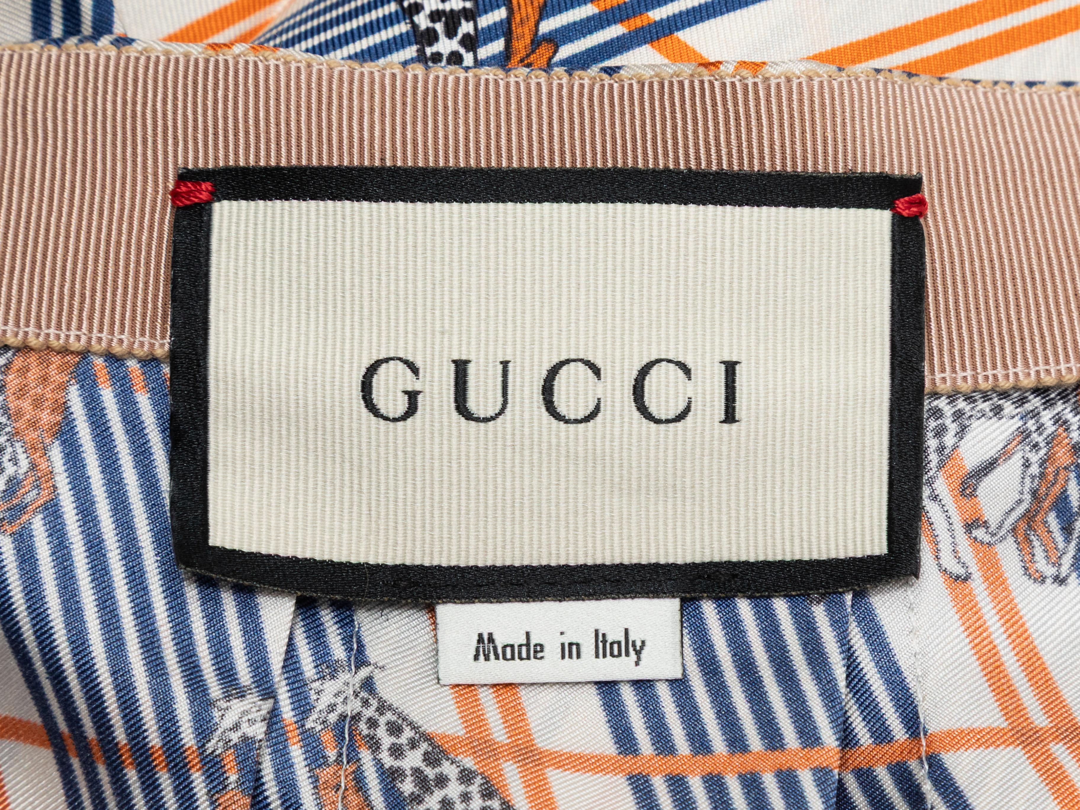 Navy & Multicolor Gucci Silk Striped Giraffe Print Pleated Skirt Size IT 42 In Good Condition For Sale In New York, NY