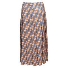 Navy & Multicolor Gucci Silk Striped Giraffe Print Pleated Skirt Size IT 42