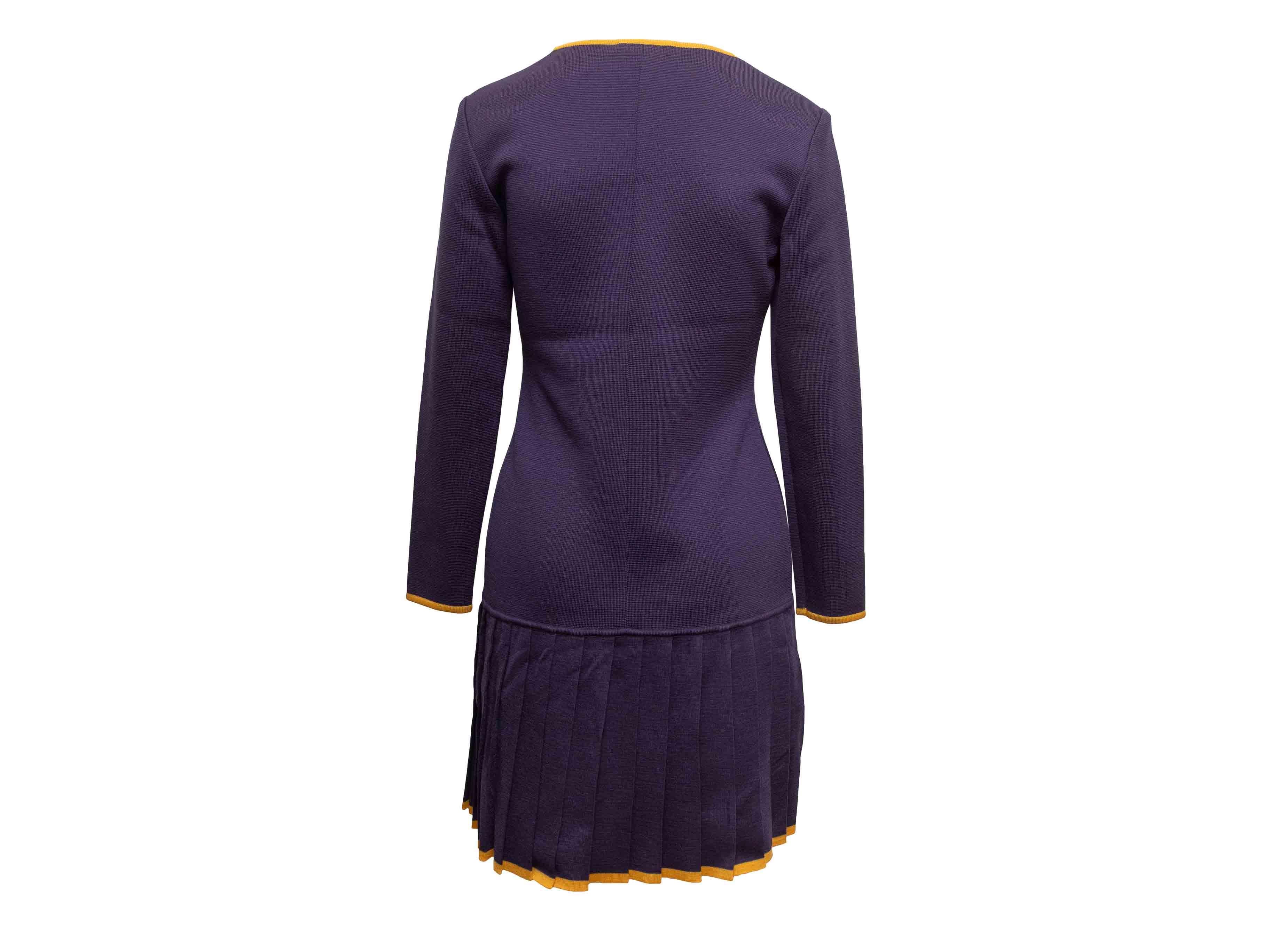 Navy & Senf Celine Wollstrick Kleid mit langen Ärmeln Größe FR 38 im Zustand „Gut“ im Angebot in New York, NY