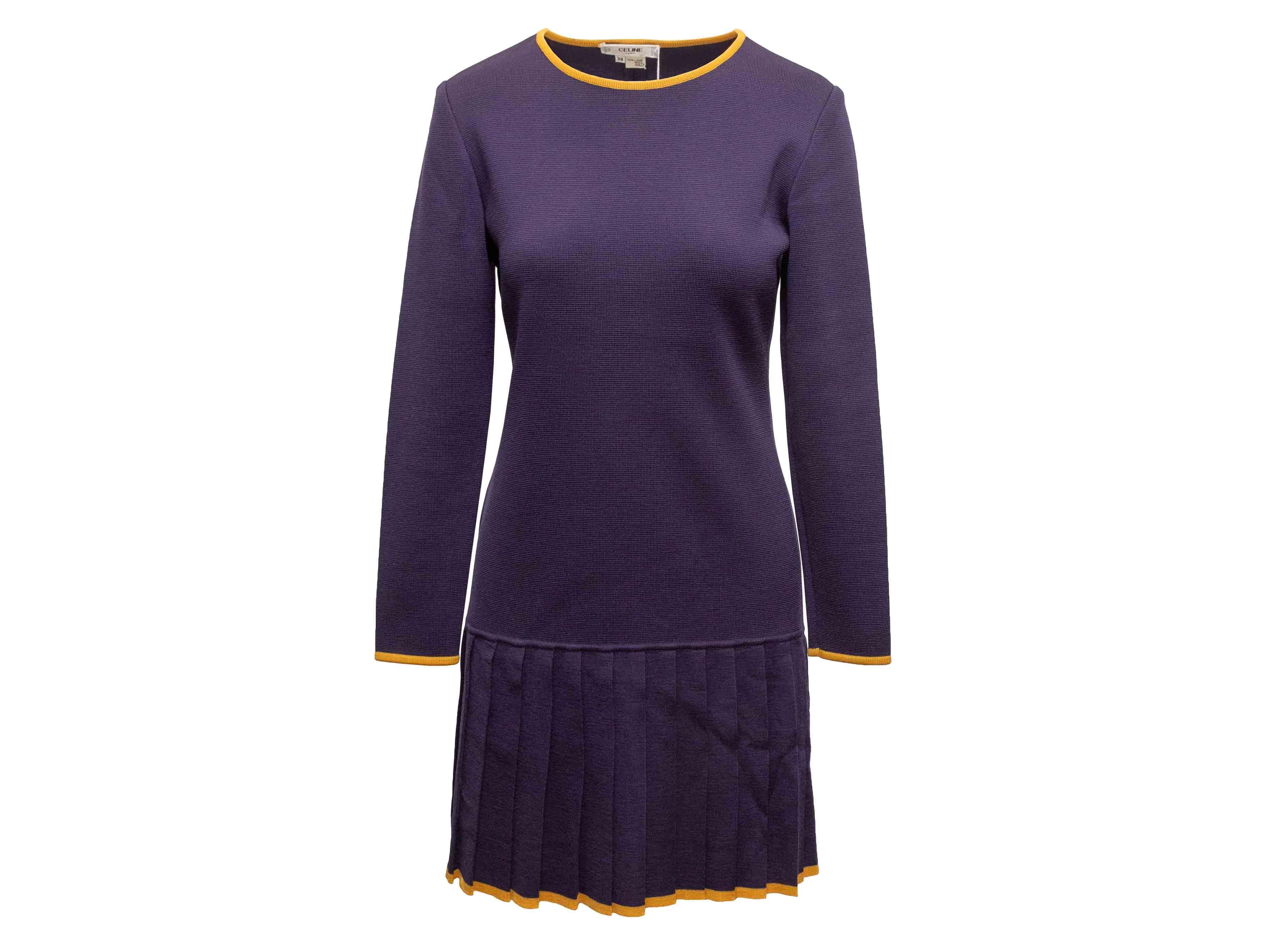 Navy & Senf Celine Wollstrick Kleid mit langen Ärmeln Größe FR 38 im Angebot