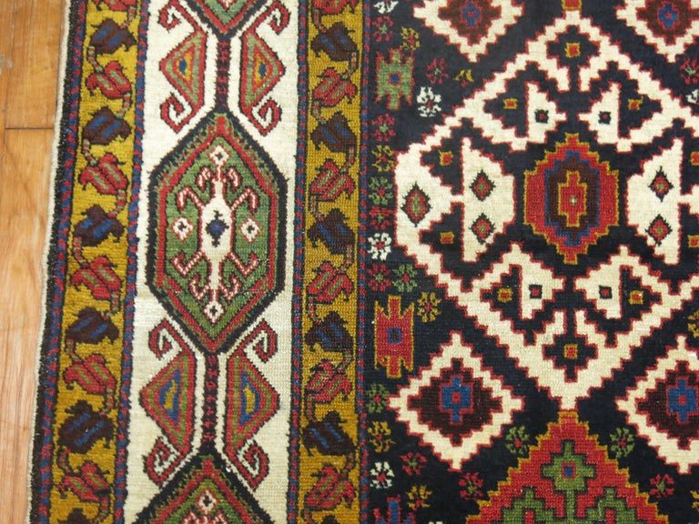 Navy Mustard Vintage Persian Bakhtiari Runner For Sale at 1stDibs