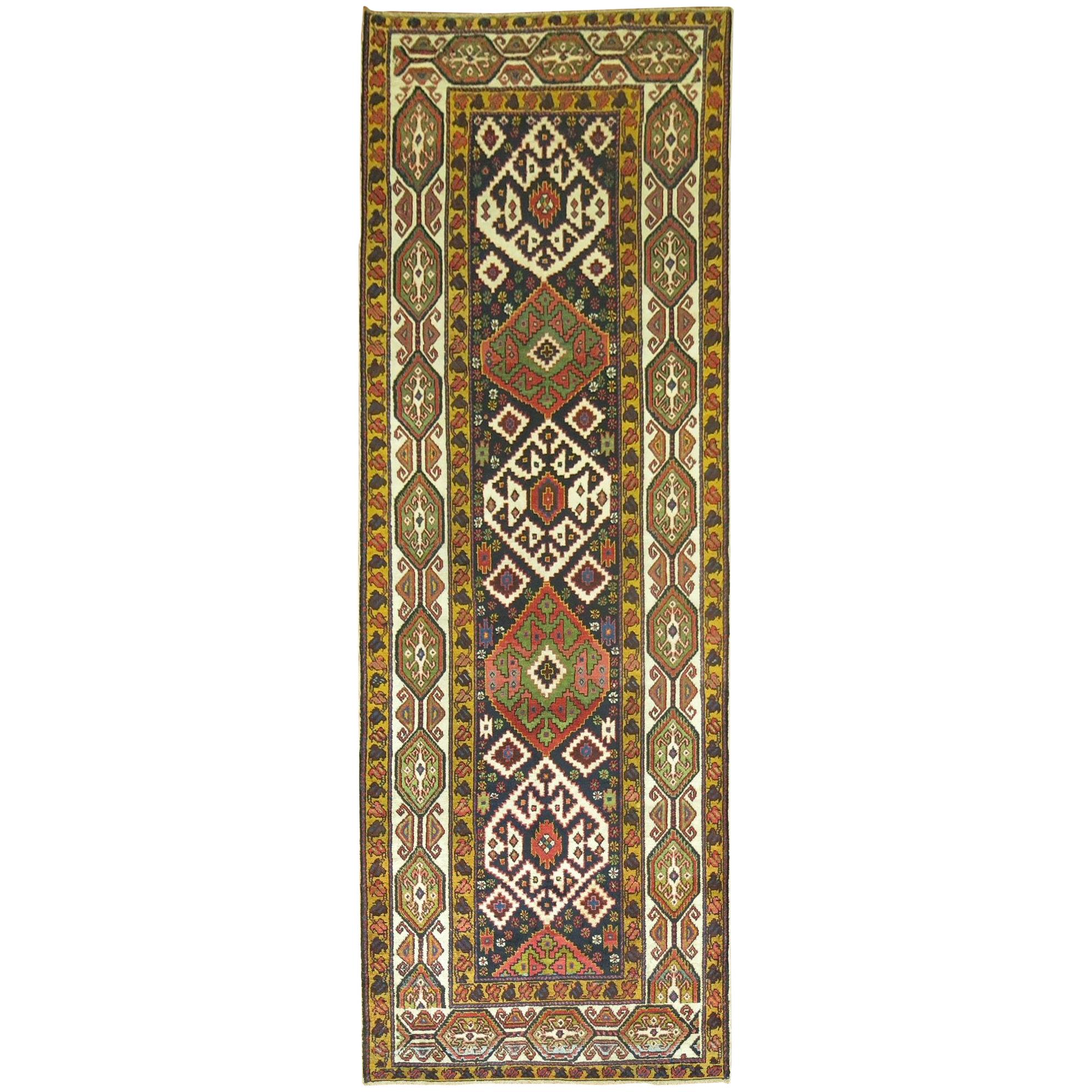 Navy Mustard Vintage Persian Bakhtiari Runner For Sale