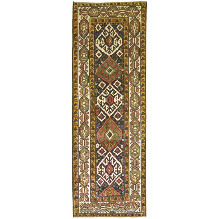 Navy Mustard Vintage Persian Bakhtiari Runner For Sale at 1stDibs