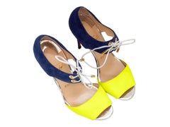 Navy & Neon Yellow Christian Louboutin Color Block Suede Heels
