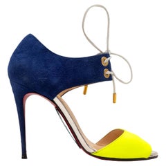Navy & Neon Yellow Christian Louboutin Color Block Suede Heels