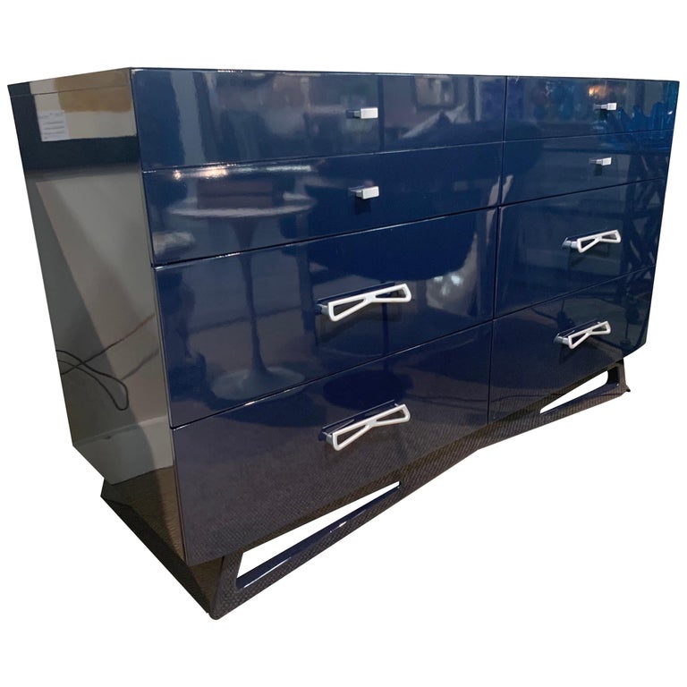 Navy Newly Lacquered Mid-Century Modern Dresser Chest at 1stDibs