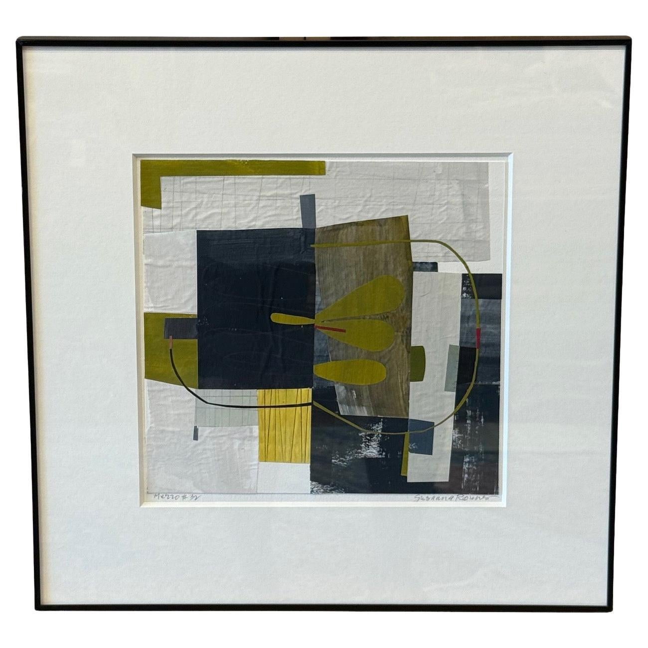 Navy, Olive und Weiß Gerahmte Papiercollage, USA, Contemporary