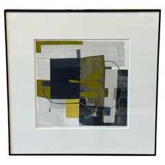 Navy, Olive und Weiß Gerahmte Papiercollage, USA, Contemporary