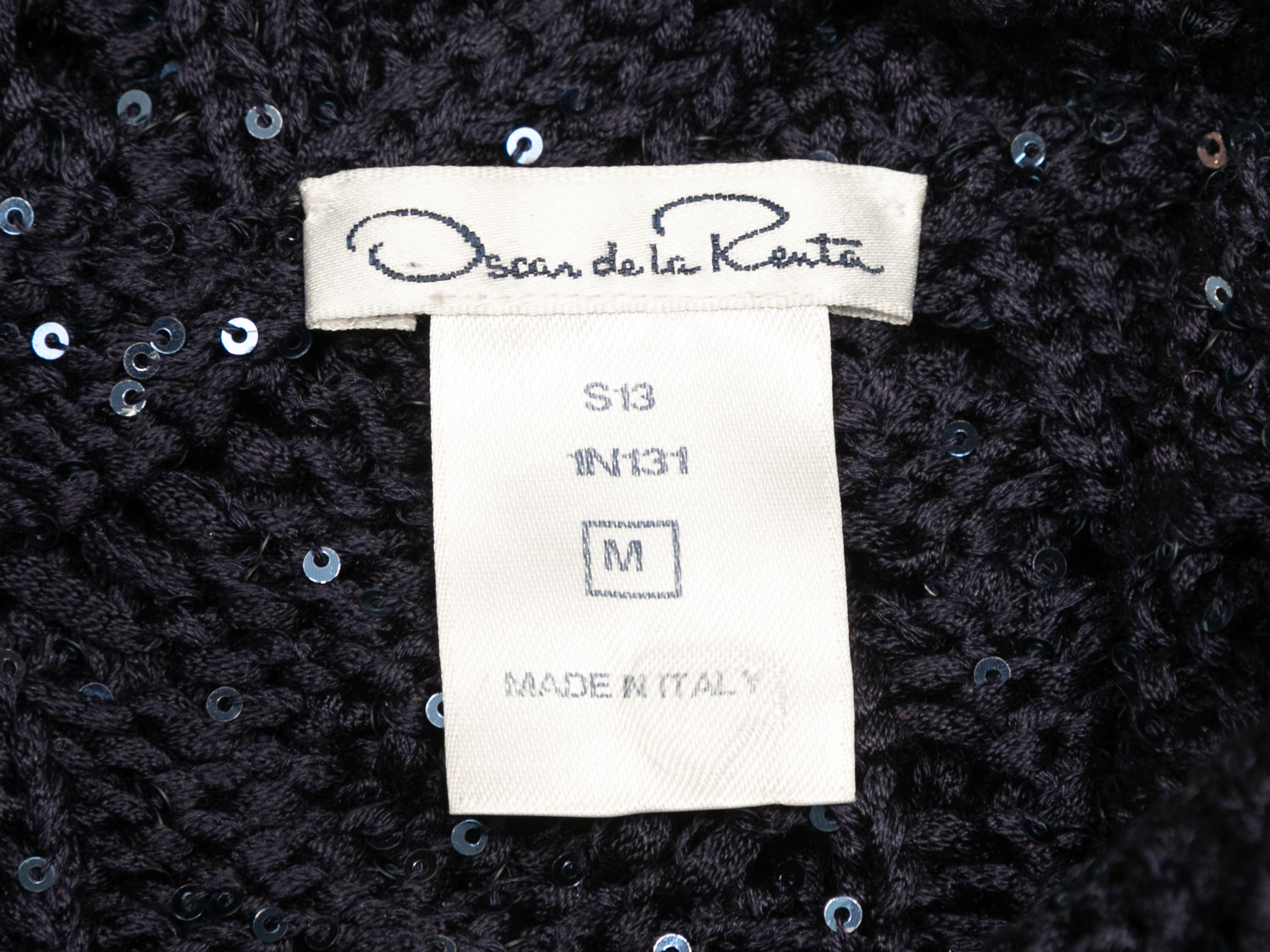 Azul marino Oscar De La Renta Primavera/Verano 2013 Top de seda de punto abierto Talla US M en Bueno Estado en New York, NY