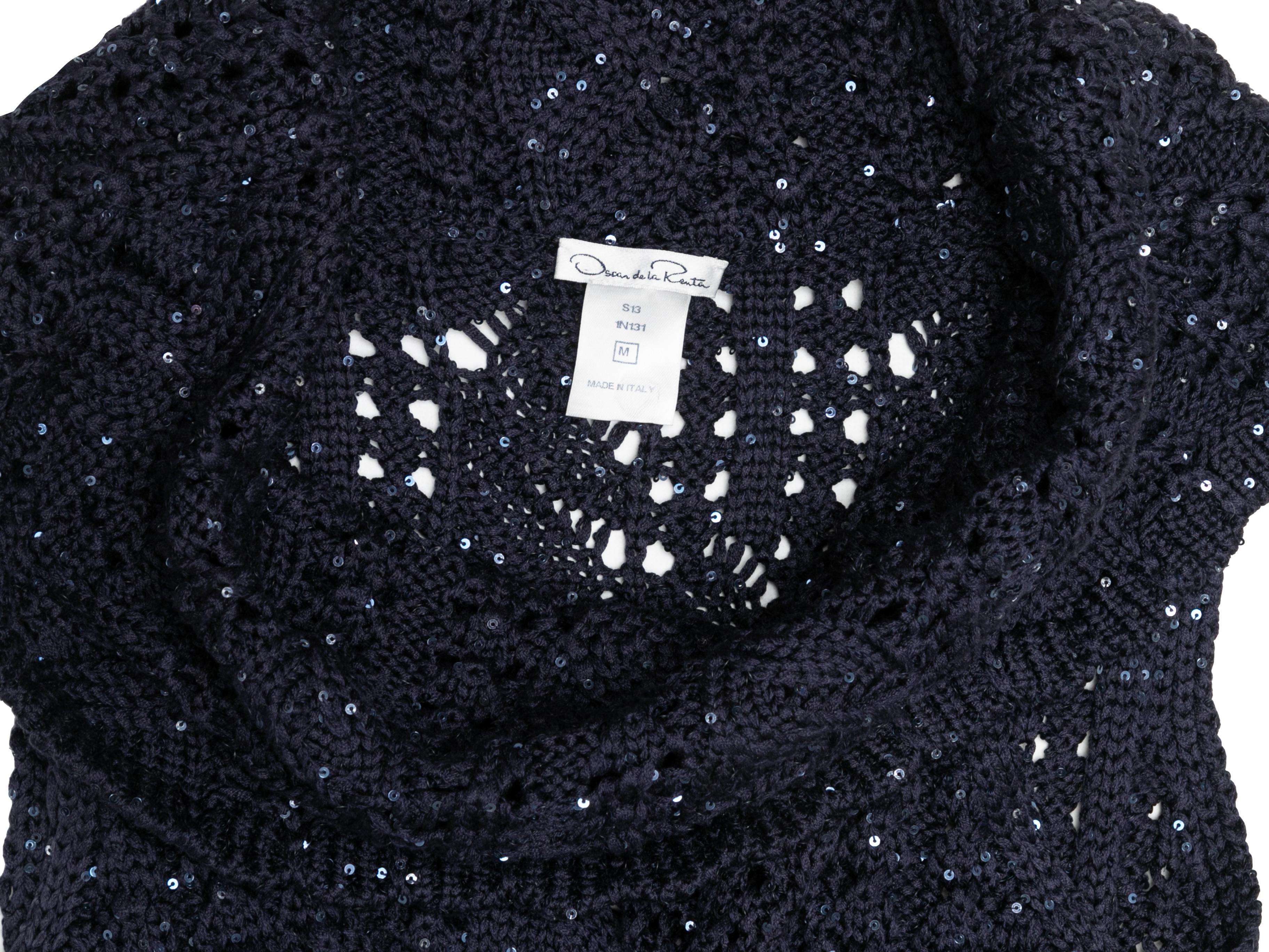 Azul marino Oscar De La Renta Primavera/Verano 2013 Top de seda de punto abierto Talla US M 1