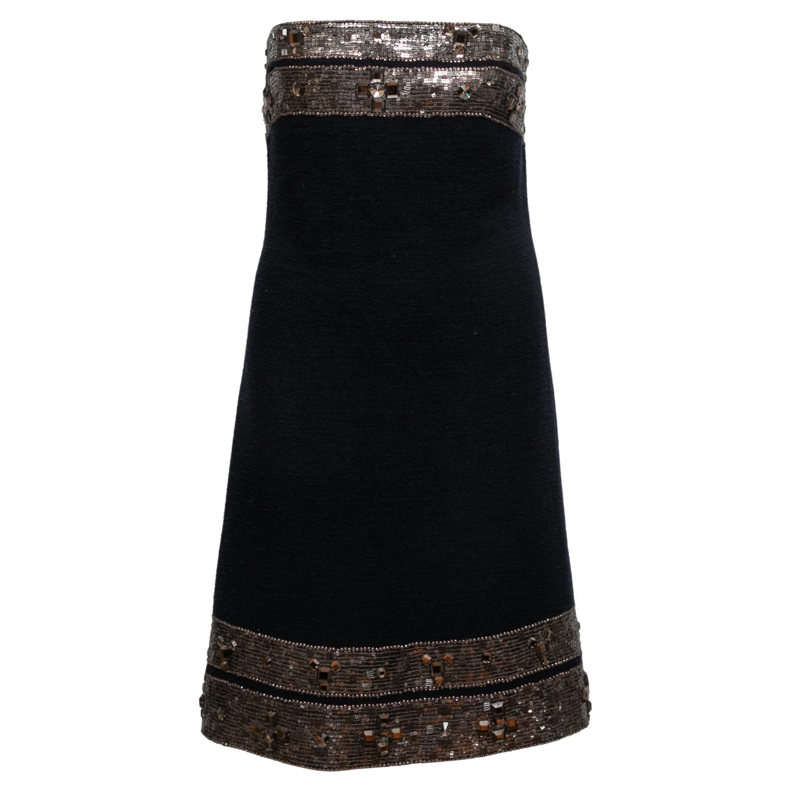 Navy Oscar de la Renta Strapless Wool Dress Size US 8 For Sale