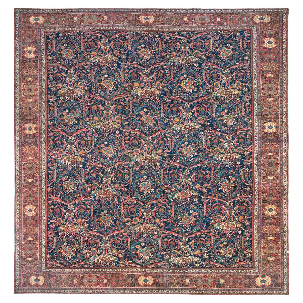 Tapis carré surdimensionné en laine traditionnelle persane Mahal bleu marine de style oriental