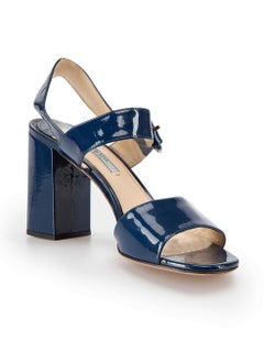 Navy Patent Leather Block Heel Square Toe Sandals Size IT 38