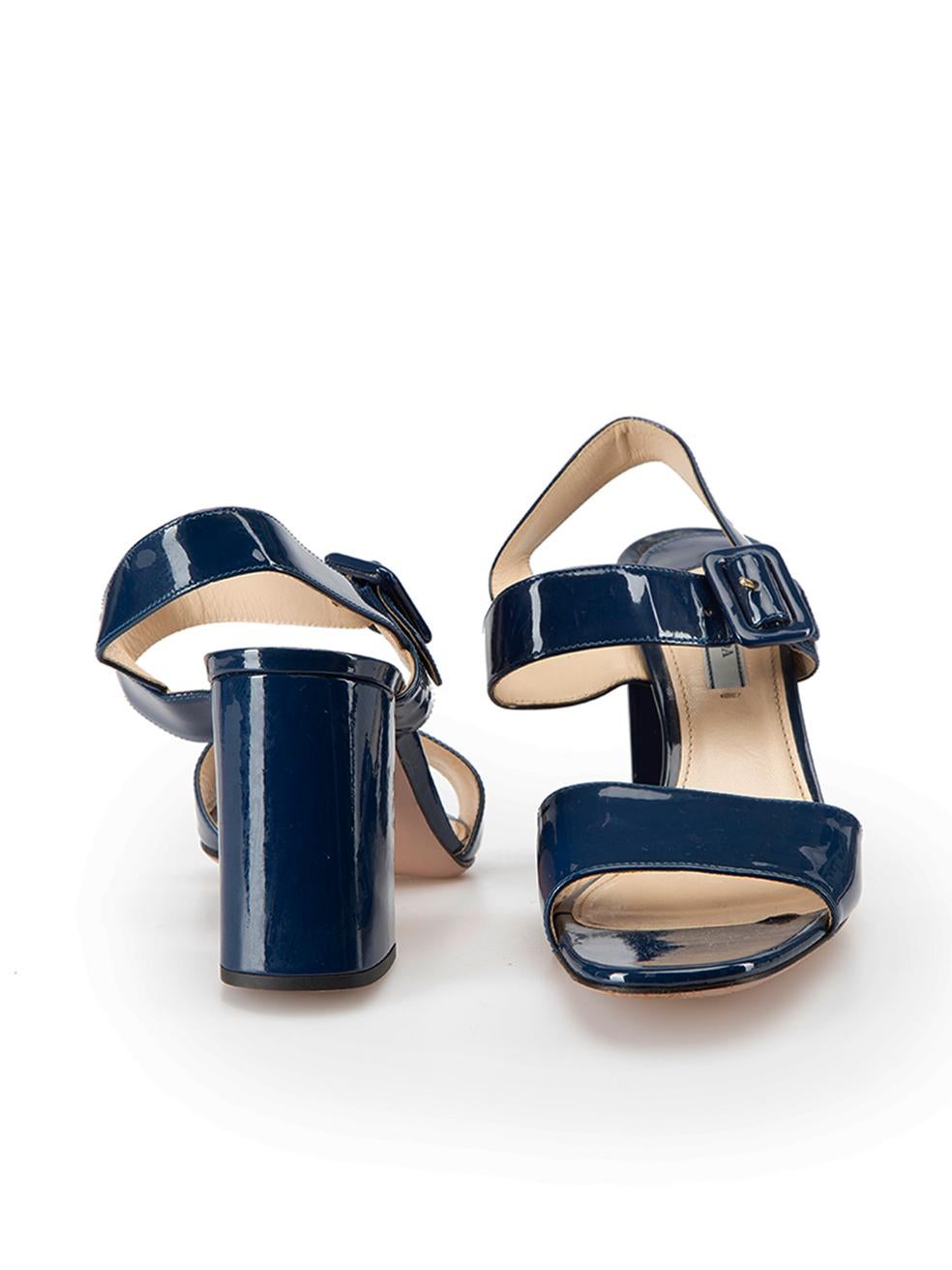 Navy Patent Leather Block Heel Square Toe Sandals Size IT 38 In Good Condition In London, GB