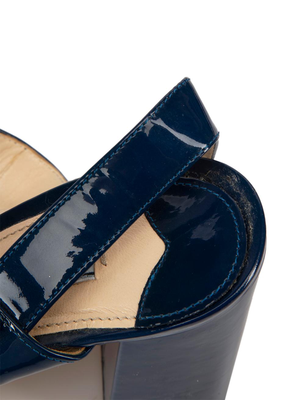 Navy Patent Leather Block Heel Square Toe Sandals Size IT 38 1