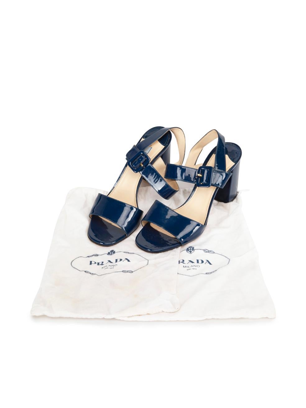 Navy Patent Leather Block Heel Square Toe Sandals Size IT 38 5