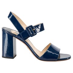 Navy Patent Leather Block Heel Square Toe Sandals Size IT 38