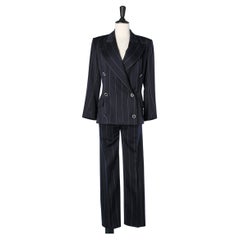 Navy pinstripe pant-suit ( and extra skirt) Jean-Louis Scherrer Numbered