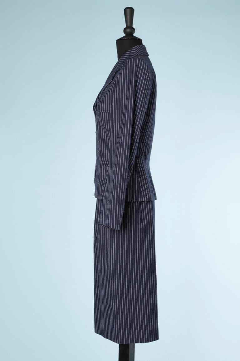 Navy pinstriped skirt-suit in wool Lanvin  In Excellent Condition For Sale In Saint-Ouen-Sur-Seine, FR